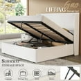 thumbnail image 2 of VanAcc Lift up Storage Bed Queen Size Upholstered Platform Bed Frame, Modern Wingback Headboard, No Box Spring Needed, White, 2 of 7
