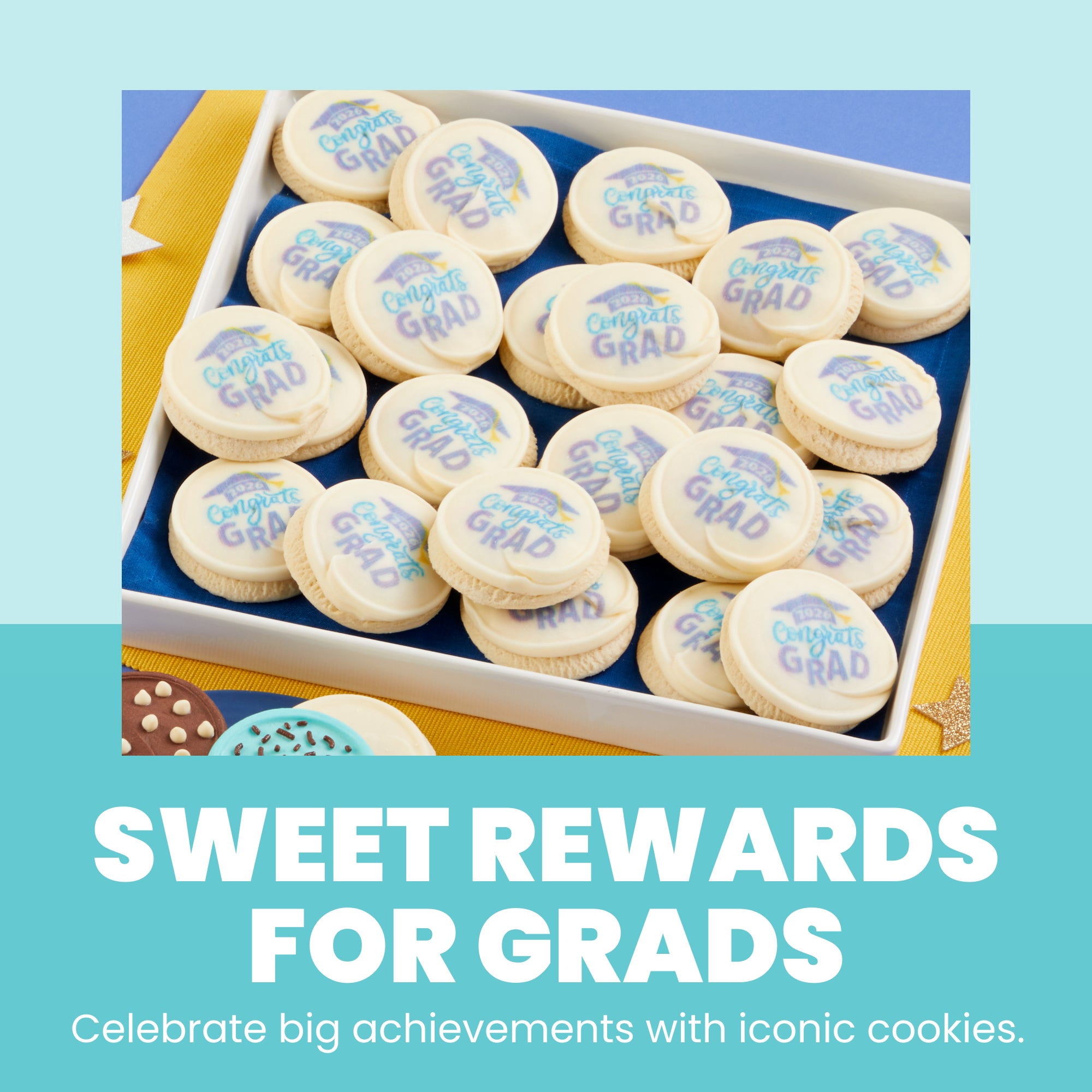 Cheryl's Cookies® Congrats Grad, Graduation Cookie Gift Box, with 24 Buttercream Frosted Sugar Cookies, Individually Wrapped, Gift for Grads, Family, Friends, Loved Ones