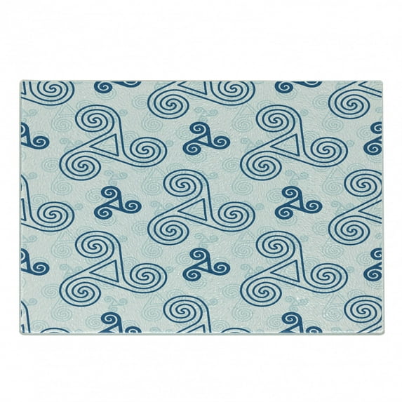Celtic Cutting Board, Various Size Repeating Triskel Celtic Triple Spiral Extensions Illustration, Decorative Tempered Glass Cutting and Serving Board, Small Size, Blue White, by Ambesonne