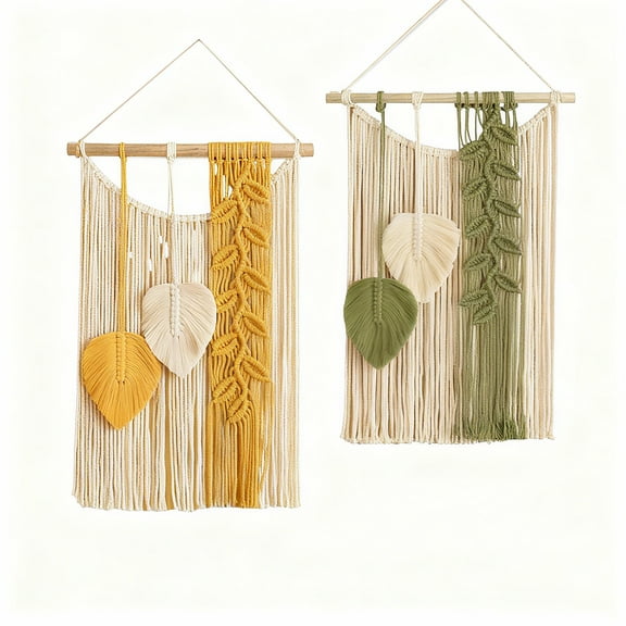 Uowfiy Hand Woven Wall Hanging, Chic Tapestry Home Decor Modern Bohemian Handmade, 16" x 28", Yellow/Green