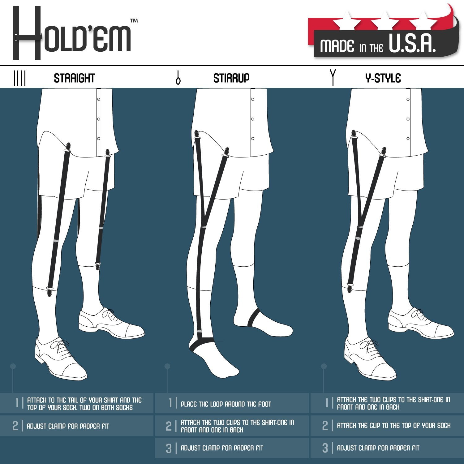 Hold’Em Ultra Soft Elastic Garter Grip Shirt Stays with Durable Everlasting Garter Grips