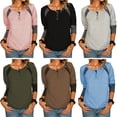 thumbnail image 4 of Moda mujer camisa a rayas cuello redondo manga larga abotonado blusa casual túnica tops Abanopi Verde/Medio, 4 of 5