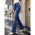 thumbnail image 6 of Women's High Rise Straight Leg Jeans Distressed Ripped Frayed Cuffed Roll Up Hem Stretch Denim for Casual Dark Blue, 6 of 6