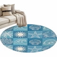 thumbnail image 2 of Blue Coastal Round Living Room Rugs 3.3 ft, Summer Ocean Waves Shell Crab Coconut Tree Washable Area Rug with Non-Slip Sturdy Edge Binding Round Front Door Mat Floor Carpet for Entryway, 2 of 9