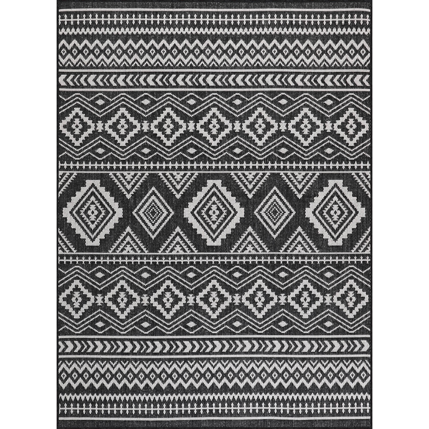 Beverly Rug Outdoor Area Rugs, Waterproof Patio Porch Garden Carpet, Black and White, 10'x14'