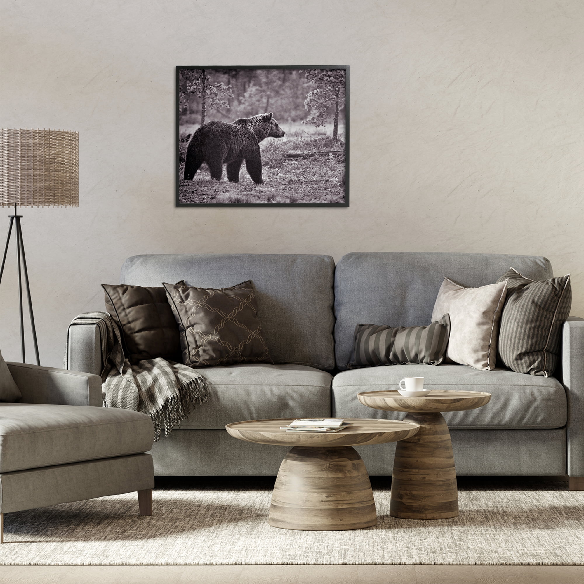 Stupell Industries Bear Stepping in Forest Animals & Insects Photography Black Framed Art Print Wall Art, 30 x 24