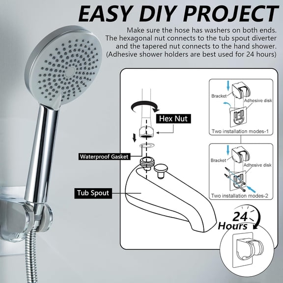 Chrome Tub Spout with Diverter, 5 Settings Hand Held Shower,Bathtub Faucet with Shower Sprayer$$