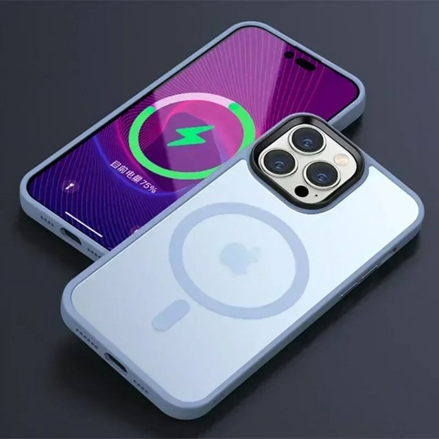 Shockproof Matte Transparent Phone Case For iPhone 16 13 11 12 14 15 Pro Max Plus For Magsafe Magnetic Wireless Charging Cover Sierra blue For iphone 16