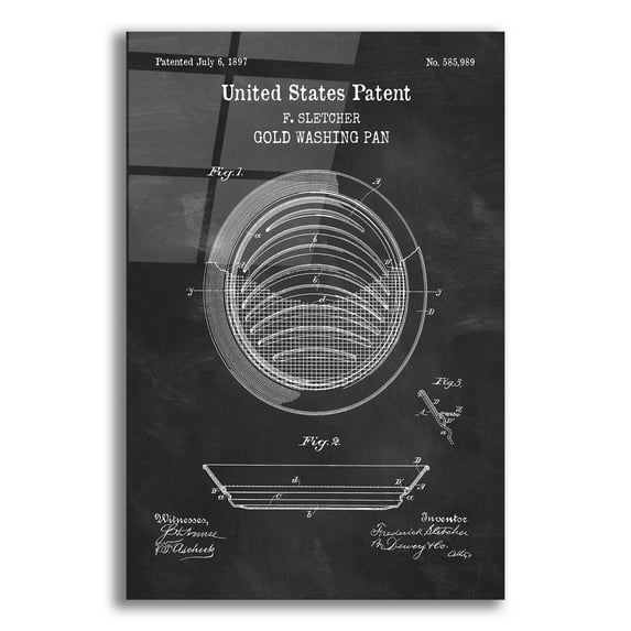 Epic Art 'Gold Pan Blueprint Patent Chalkboard,' Acrylic Glass Wall Art, 16"x24"