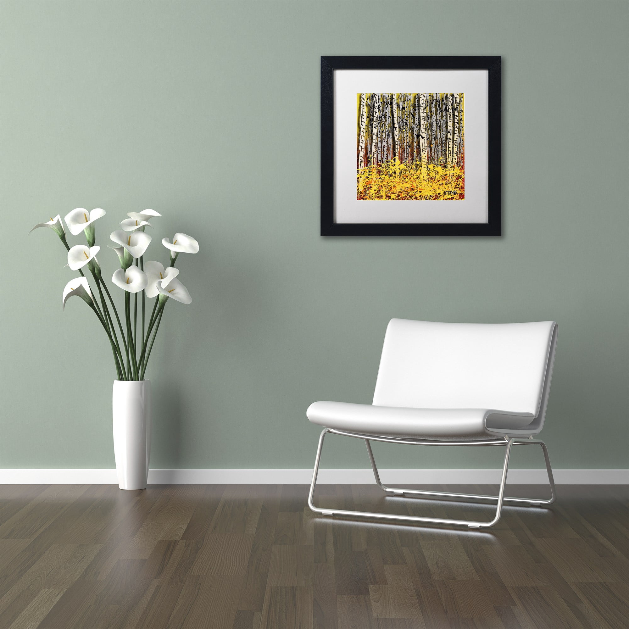 Trademark Fine Art "Fall Aspens" Canvas Art by Roderick Stevens, White Matte, Black Frame