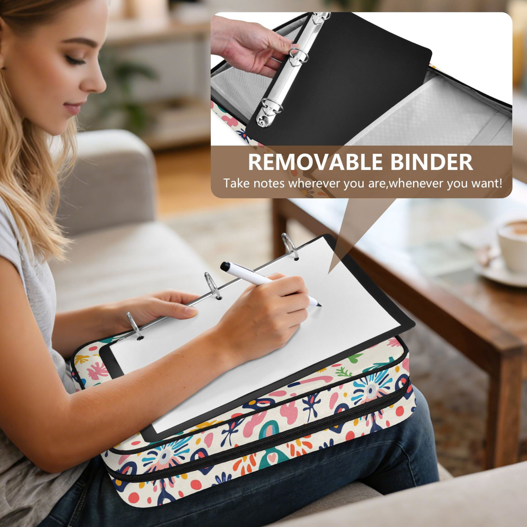 FORMRS Accordion File Folder A4 Size 7-Pocket Expanding Document Organizer Bag with 3 Ring Binder, Abstract Floral