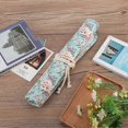 thumbnail image 3 of Floral Print Canvas Roll Up Makeup Pencil Curtain Bag Wrap Curtain Pen Storage Pouch, 3 of 4