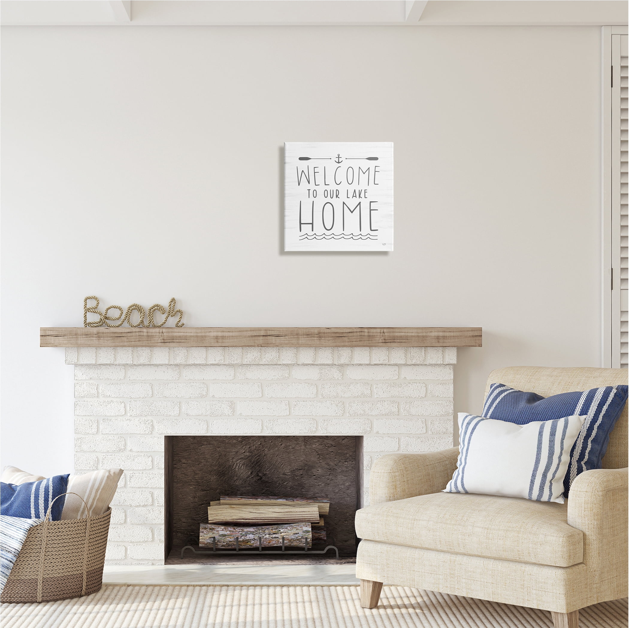 Stupell Industries Lake House Welcome Phrase Nature Painting Gallery Wrapped Canvas Print Wall Art, 17 x 17