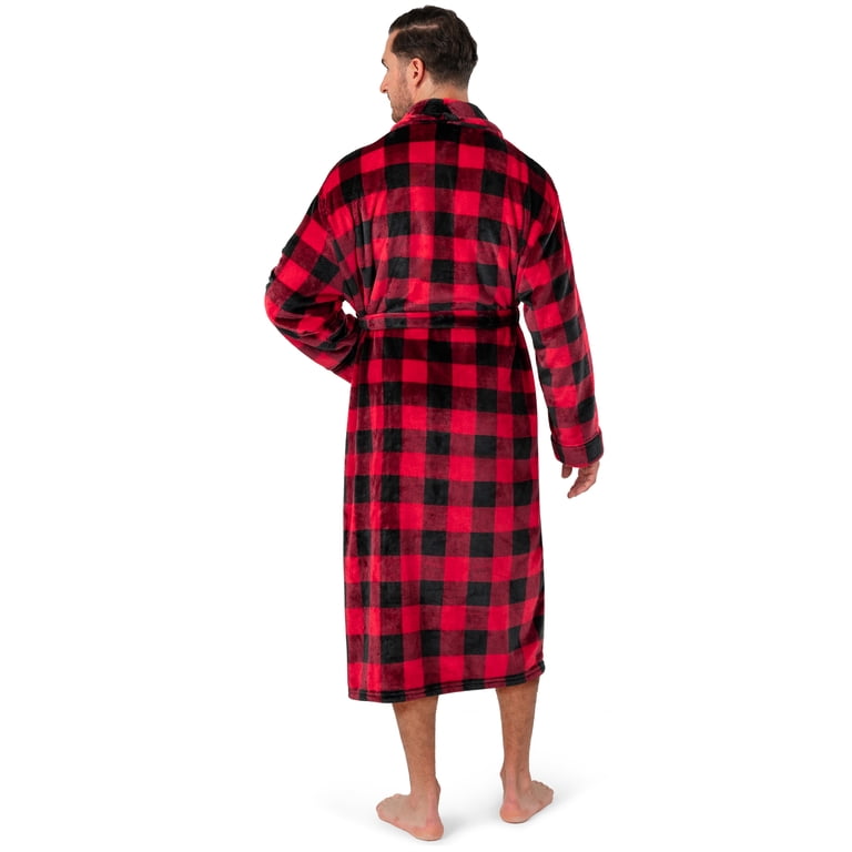 Pavilia Men's Plaid Fleece Bathrobe, Red photo 3