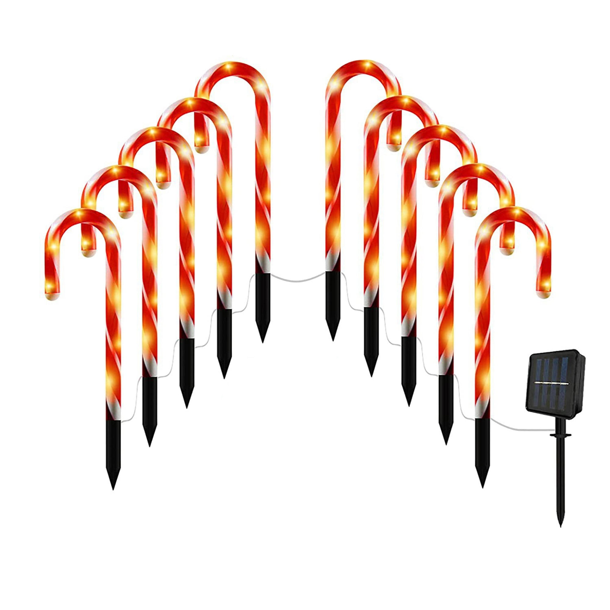 Sunisery 10/12 Pcs Christmas Candy Cane Lights Waterproof Christmas