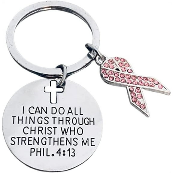 Breast Cancer Pink Ribbon Keychain, Inspirational I Can Do All Things Through Christ Who Strengthens Me Phil 4:13, Cancer Survivor Gift