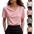 thumbnail image 2 of Dressy Waffle Tops for Women Ruched Neck Loose Summer Short Sleeve Versatile T-Shirts Dressy Casual Blouses, 2 of 7