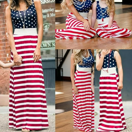 July 4th American Flag Mother Daughter Dress Matching Maxi Dress Family Clothes