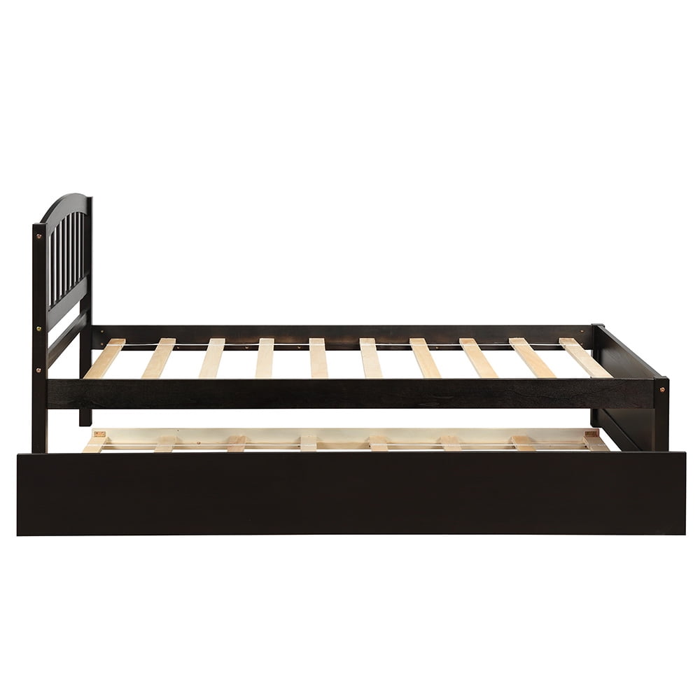 Kepooman Twin Size Wood Platform Bed Frame with Trundle & Headboard for Bedroom, 79.5"L x 41.7"W x 37.5"H, Espresso Kepooman Twin Size Wood Platform Bed Frame with Trundle & Headboard for Bedroom, 79.5"L x 41.7"W x 37.5"H, Espresso