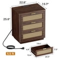 thumbnail image 3 of Biemlerfn Nightstand with Charging Station, 3 Drawers Bedside Table, Rattan End Table, Farmhouse Side Table for Bedroom, Living Room, Brown, 3 of 13