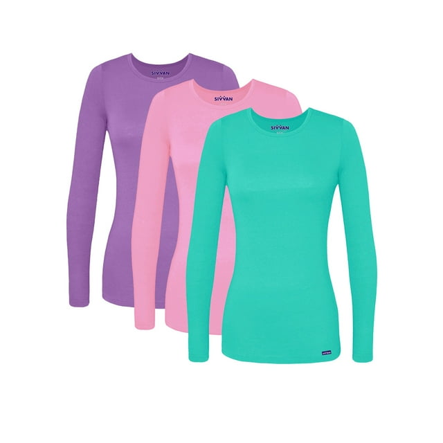 Sivvan 3 Pack Women's Comfort Long Sleeve Multi Color T-Shirt / Underscrub Tee