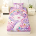 thumbnail image 3 of Metsweet Dreamy Floral Unicorn Twin Sheets 3pcs, Watercolor Rainbow Flowers Bedding, Pink Purple,1 Fitted Sheet, 1 Flat Sheet and 1 Pillowcase, 3 of 5