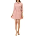 thumbnail image 2 of Vestido de camisa para mujer Inspire Chic de manga 3/4, con botones, mini vestido, color rosa, talla XL, 2 of 6