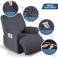 thumbnail image 4 of KINCAM Recliner Armchair Slipcover Stretch Recliner Chair Cover with Pockets, 3-Pieces Furniture Recliner Sofa Covers Protector, Dark Gray, 4 of 10