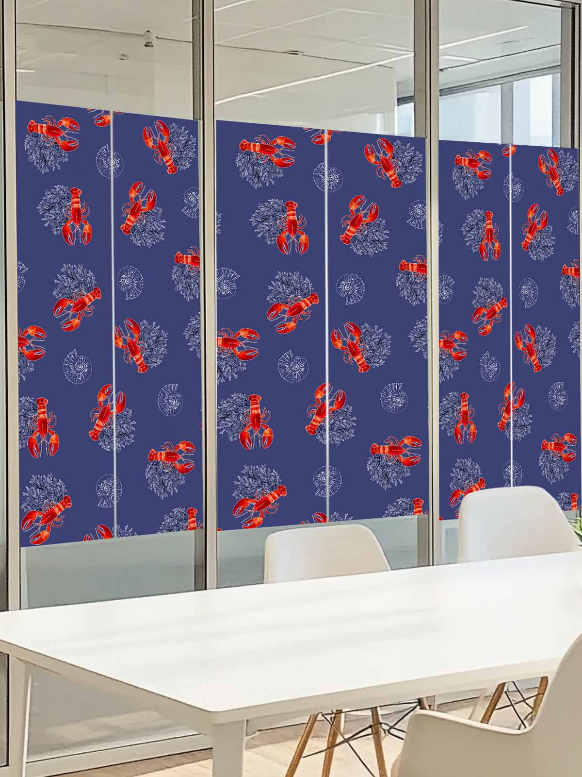 Marine Life Window Privacy Film, Vintage Red Lobster Shell Coral Frosted Glass Window Clings Static Cling UV Heat Blocking Reusable Door Sticker for Bathroom 23.6 x 59 Inch