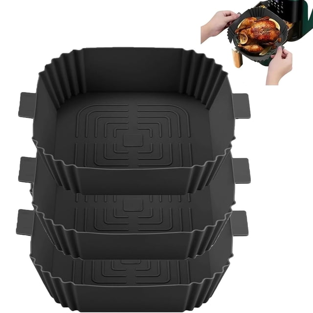 Paquete de 3 de Silicona para Freidora de Aire, Accesorios Silicon para Air Fryer Reutilizable Antiadherente, Resistente al Calor, Olla Silicona para Freidora, Horno, Microondas (Negro)