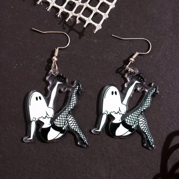 2pair Halloween Sexy Ghost Stock Design Dangle Earrings Sexy Cartoon Style Acrylic Jewelry Creative Halloween Gift