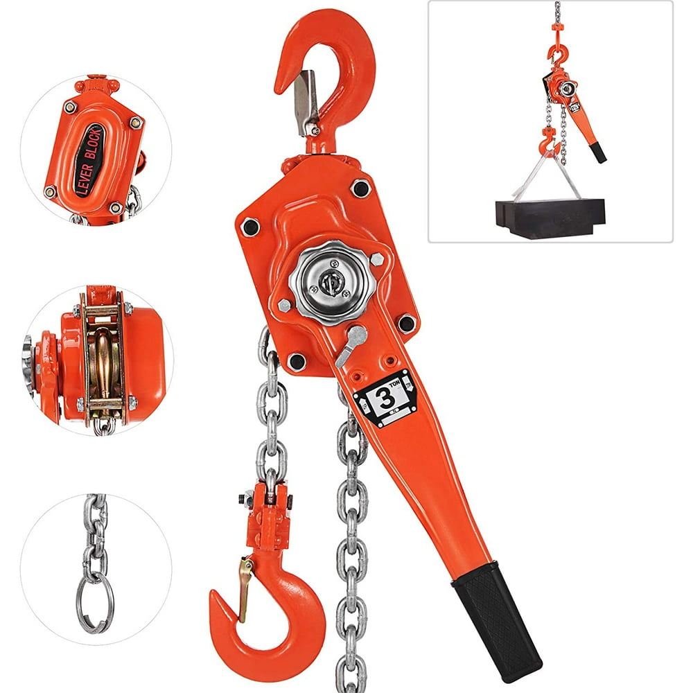 VEVOR 3 Ton Lift Lever Block Chain Hoist 5FT Chain Come Along Portable