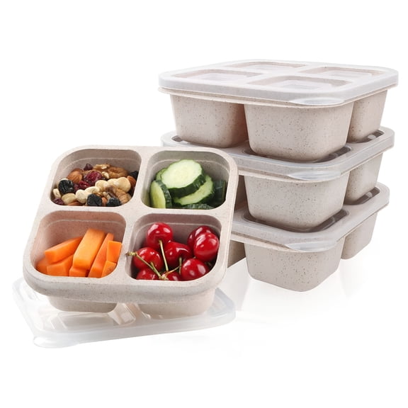 ACDANC 4 Compartments Reusable Bento Snack Box Containers With A Transparent Rubber Lid Separate Snacks Prevent Cross Taste Divided Food Storage Containers