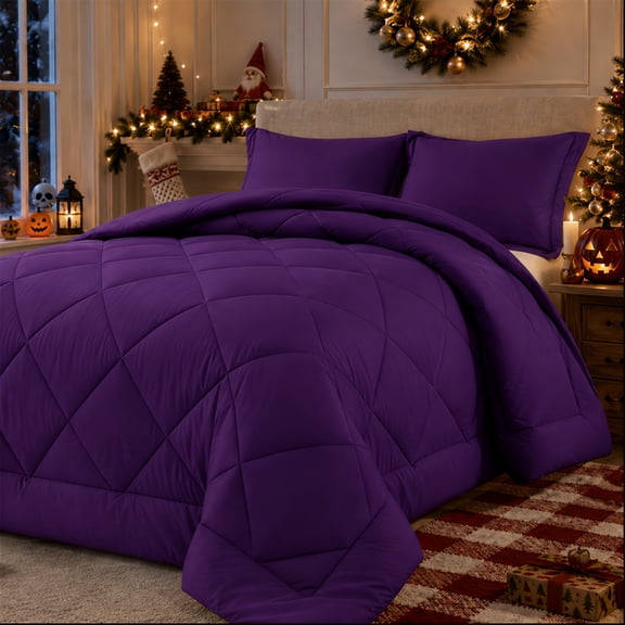 3Pcs King Square Quilted Checkered Comforter Set