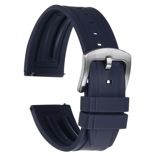 Correas de reloj Uxcell 22mm Correa de caucho Correa azul Hebilla plateada de liberación rápida