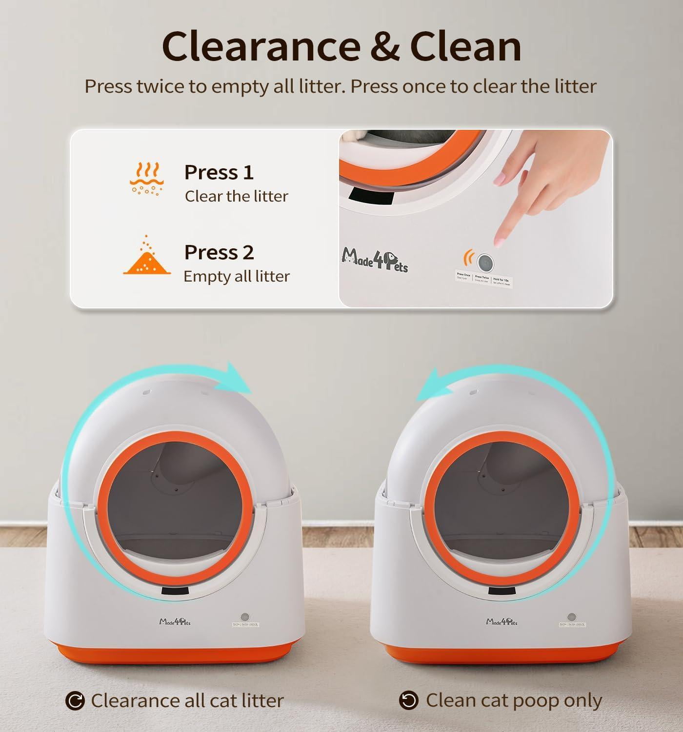 Self-Cleaning Litter Box 60L with Automatic App Control Odor-Eliminating PIR Motion Sensors and Includes Waste Bags for Multiple Cats