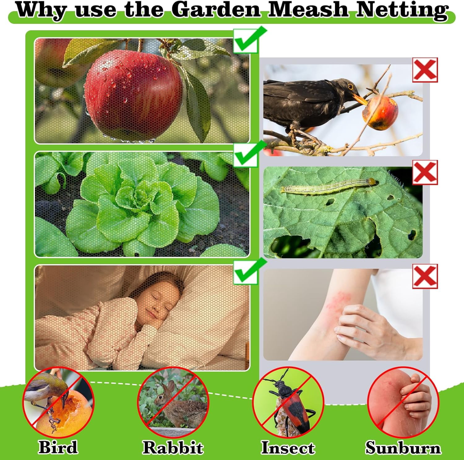 39 x 10 Ft Mosquito Netting for Garden Patio, Breathable Mesh Net for Bird and Insect Protection, Plant Cover for Vegetables, Fruits and Flowers, 3x12m Green