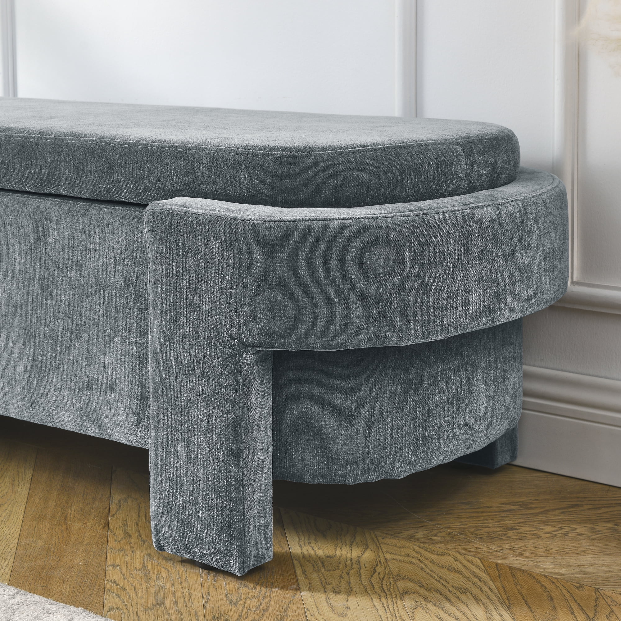 BSHTI Linen Fabric Upholstered Bench with Large Storage Space for the Living Room, Entryway and Bedroom,Dark Gray