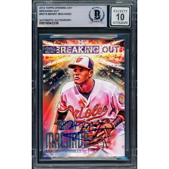 Manny Machado Autographed 2014 Topps Breaking Out Card #BO19 Baltimore Orioles Auto Grade Gem Mint 10 Beckett BAS #16542338