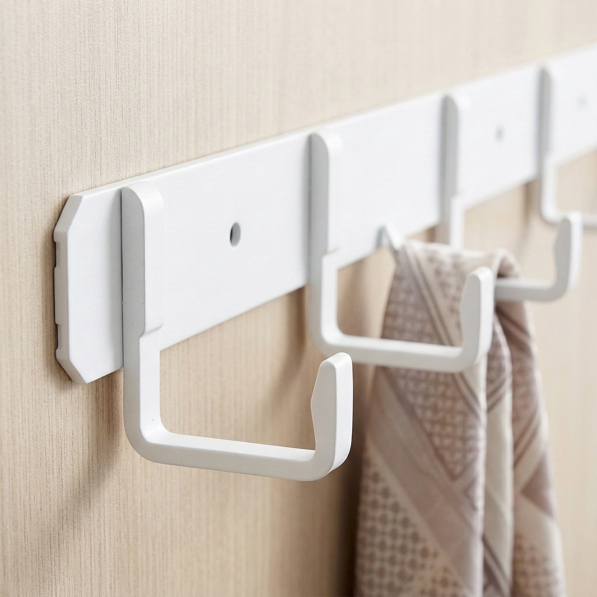 Unique Bargains Coat Rack Wall Mount Metal Wood 5 Hooks for Entryway Bathroom White