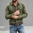 thumbnail image 3 of JTSRKL Men's Vintage Cotton Denim Style Shirts Long Sleeve Button Down Cowboy Tops Soft Breathable Casual Work Tees with Chest Pockets Army Green XXXL, 3 of 8