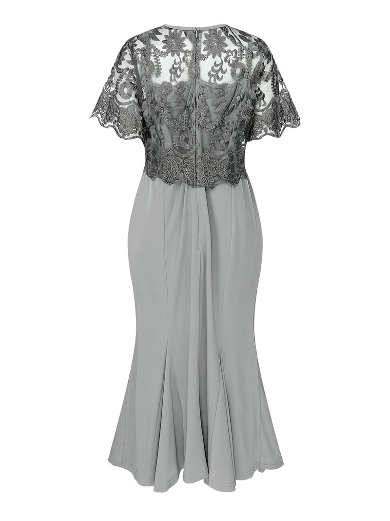 iEFiEL Womens Plus Size Wedding Guest Dress Embroidery Lace Short