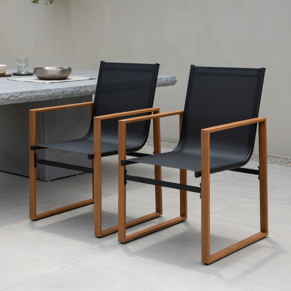 GVN Outdoor Kitchen Chair, Dinner Chairs,Outdoor Dining Chairs with Breathable Seat and Backrest Set of 2-Black