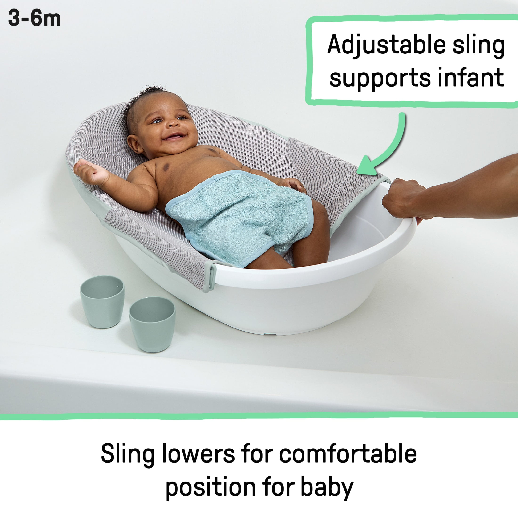 Ingenuity Room to Soak 4-in-1 Baby Tub, 4 Stages of Use, Supportive Sling, OM+