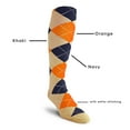 thumbnail image 2 of Golf Knickers Colorful Knee High Argyle Cotton Socks For Men Women and Youth - PP: Khaki/Navy/Orange - Ladies, 2 of 2