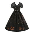 thumbnail image 4 of DYMADE Womens Halloween Gothic Cartoon Printed Lace Short Sleeve Vintage Fit & Flare Dress, 4 of 4