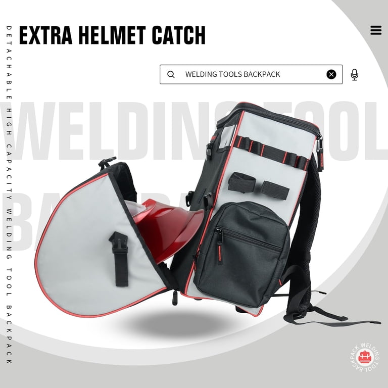 Welding Backpack – Waterproof, Large Capacity Tool Bag With Helmet Catch, Reinforced Bottom For Welding Gear