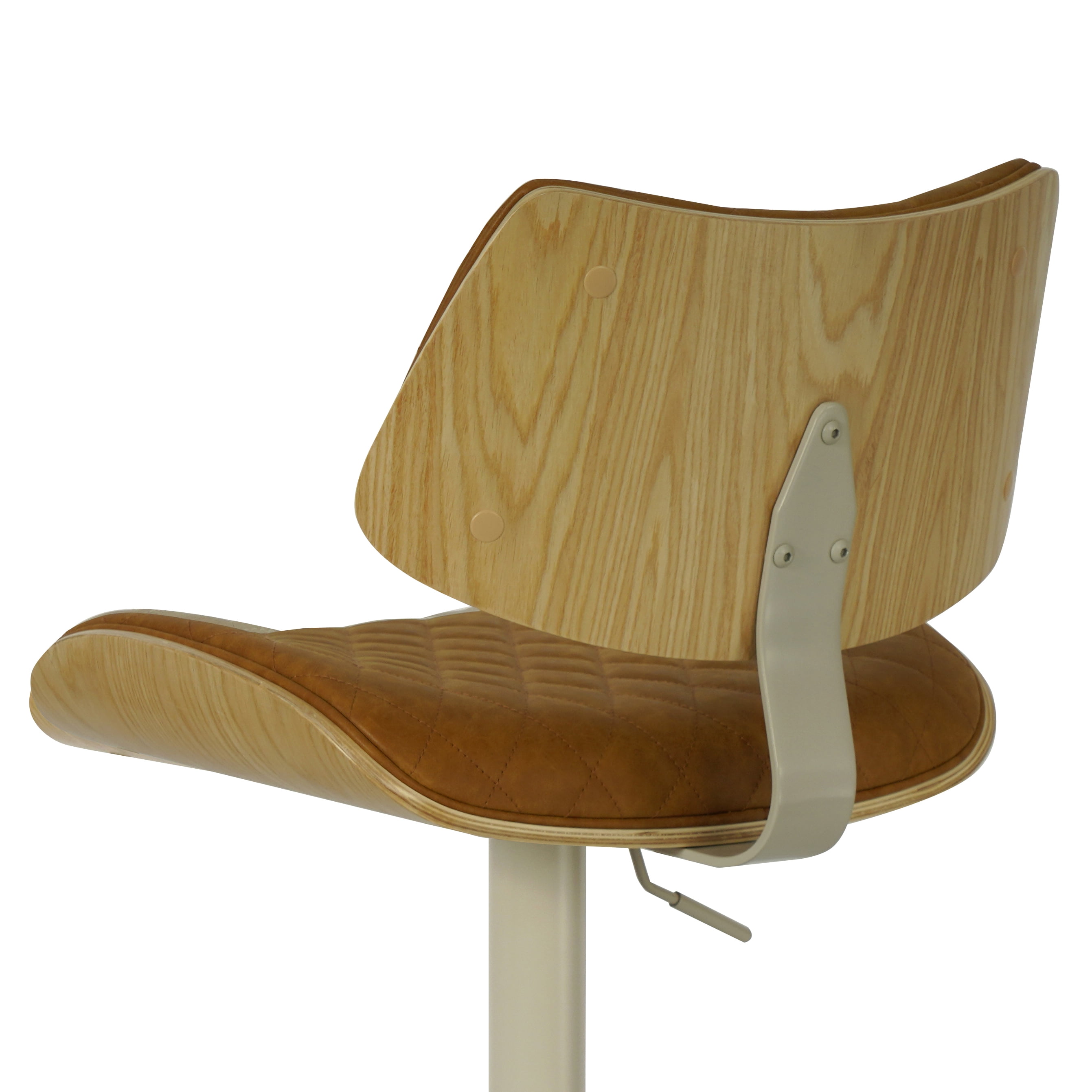 Leland Adjustable Swivel Camel Curved Back Wood Bar Stool with Faux Leather Seat