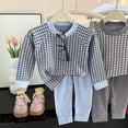 thumbnail image 2 of Faraee Toddler Baby 2 Piece Outfit Set Plaid Long Sleeve Crew Neck Top Solid Color Long Pants Soft Knit Loungewear for Boys Girls 6‑12 Months to 6‑7 Years, 2 of 5
