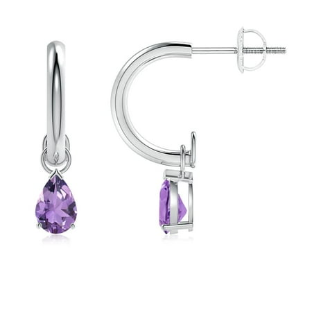 - Mother's Day Jewelry Sale - Pear-Shaped Amethyst Drop Earrings with Screw Back in 14K White Gold (6x4mm Amethyst) - SE1045AM-WG-A-6x4